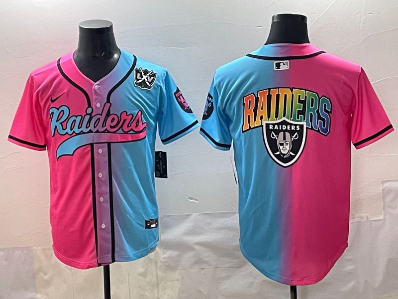 Men 2025 Oakland Raiders Blank Blue pink Nike Limited NFL Jersey style 008